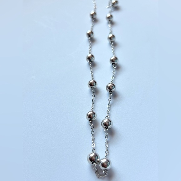 Sterling Silver Station Necklace 925 Beaded Chain Layering - Picture 2 of 8
